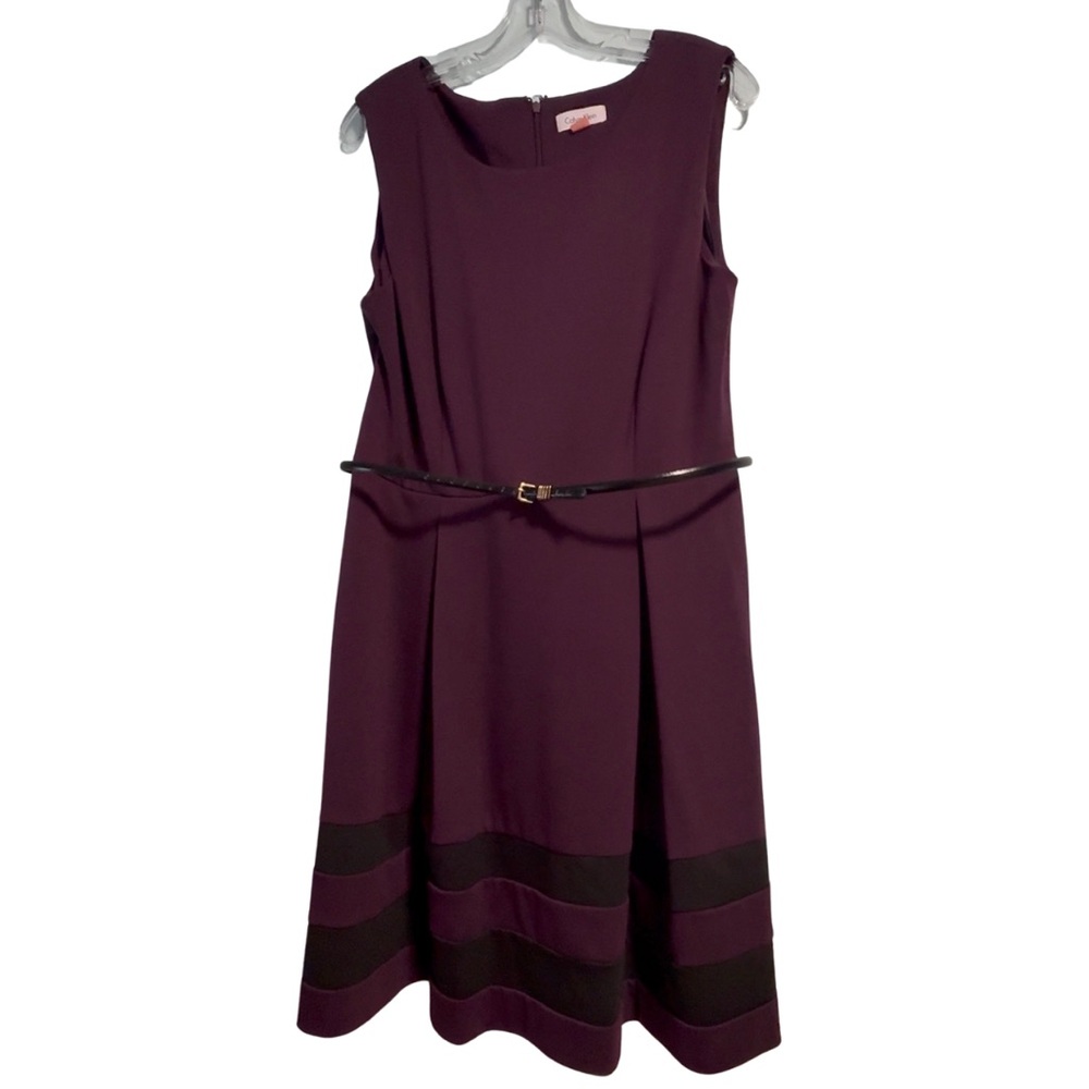 Calvin Klein Plum Midi Dress with Black Details